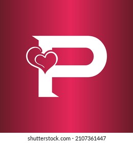 P letter logo with heart icon, Happy Valentines initial P logo, Valentines Day greeting card banner logo template