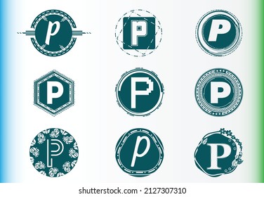 Logotipo de letra P y conjunto de plantillas de diseño de iconos