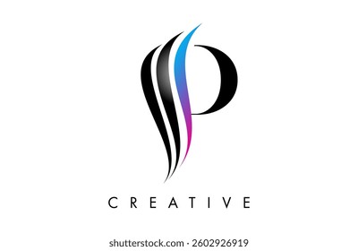 P letter Logo Icon serif font with Creative swoosh curves and elegant design vector Illustration