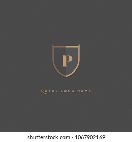 P Letter Logo, Icon in shield shape vector element.