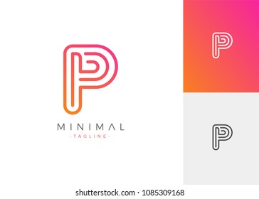 P Letter Logo Initials Design Template. Minimal Line Vector Logo Illustration