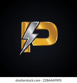 Logotipo De Letra P Con Diseño De Vector De Tornillos De Truco Lightning. Ilustración del vector con el logotipo P de la letra del tornillo eléctrico.