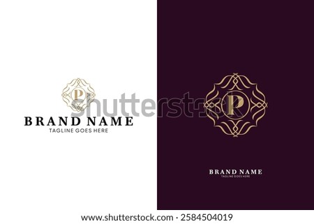 P letter logo with linear ornament luxury logo, emblem usable used for growing Business, Boutique, Identity, Beauty salon, Fashion, Jewelry, Hotel, Beauty products, Spa, etc. Vector illustration logo.