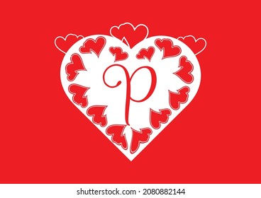 P letter logo with love icon, valentines day design template