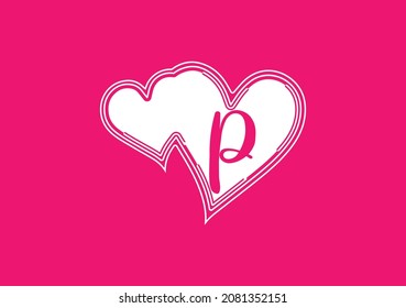 P letter logo with love icon, valentines day design template