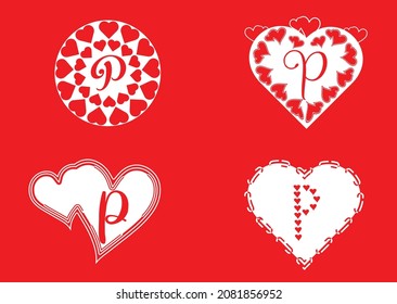 P letter logo with love icon, valentines day design template