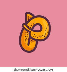 P letter logo made of banana. Fruit handmade calligraphy for agricultural identity, restaurant cards, kids t-shirt, summer prints, etc.