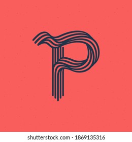 P letter logo made of five parallel lines with noise texture. Impossible shape style. Vector vintage font for boutique labels, chic headlines, jewelry posters, wedding cards etc.