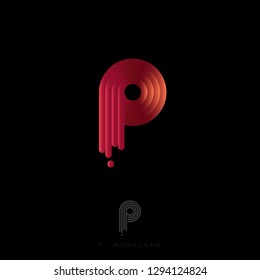 P letter logo. P monogram. The original logo consists of rounded stripes with a gradient. Bright backlight. 3D illusion.
