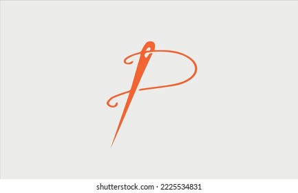 P Letter Logo with Needle and Thread Creative Design Concept Vector Illustration