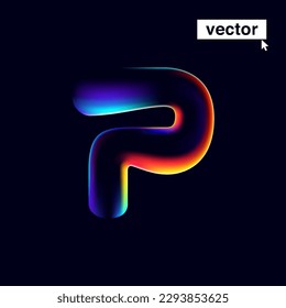 P letter logo with neon glitch. Multicolor gradient sign with double exposure and illusion effect. Glowing color shift vector icon. Perfect for your vibrant heading, video game screens, Sale banner.