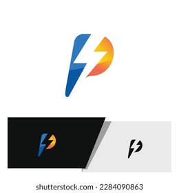 P letter logo with power symbol in middle negative space for electricity or power brands