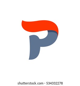 P Letter Logo With A Red Flag Line. Fast Speed Vector Script Type.