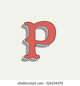 P letter logo. Retro western alphabet with line texture. Slab serif font. Vector vintage typography for your posters, sportswear, club t-shirt, banner, etc.