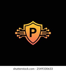 P letter Logo with Shield, P shield logo design template 