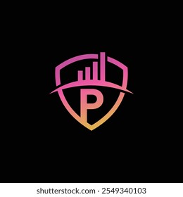 P letter Logo with Shield, P shield logo design template