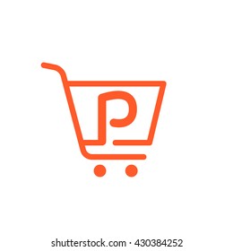 P letter logo with Shopping cart icon. Vector design element for sale tag, card, corporate identity, label or poster.