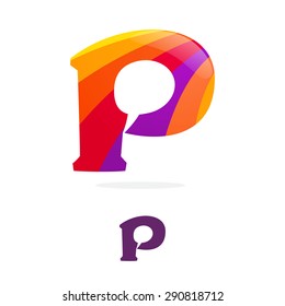 P letter logo, speech bubble negative space volume vector icon
