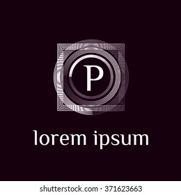 P letter logo with square border - vector (sign, symbol, icon, border)