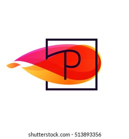 P letter logo in square frame at fire flame background. Vector typography for your posters, invitations, cards. 