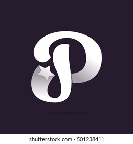 P letter logo with star. Vector vintage elements for posters, t-shirts and cards.