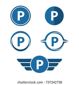P Letter Logo Vector Set. P Letter in Circle and Wings Logo