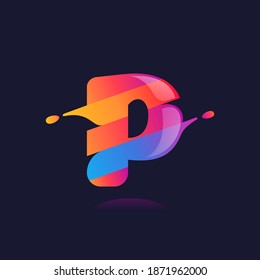 Logotipo de letra P con desplazamiento de gradiente de ondas vibrantes. Fuente vectorial perfecta para usar en cualquier discoteca, tarjetas dj, afiches de vida nocturna, identidad expresiva, etc.
