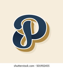 P letter logo in vintage style. Vector elements for sportswear, barber, restaurant, card, label or poster.