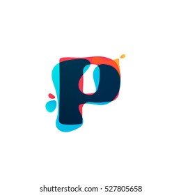 P letter logo with watercolor splashes. Color overlay style. Vector typeface for labels, headlines, posters, cards etc.