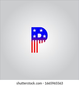 P letter logo and white background The american flag style letter The red letter icon Letter logo design 