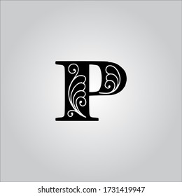 logotipo de letra P con fondo blanco.Icono de letra P.Diseño de letras negras.