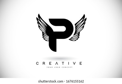 P Letter Logo with Wings. Creative Wing Letter P Logo icon Design Vector Illustration.