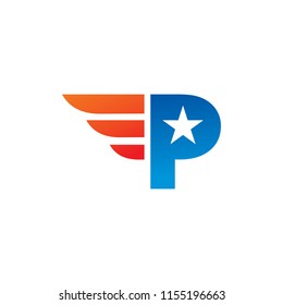 P Letter Logo with wings Template vector icon illustration