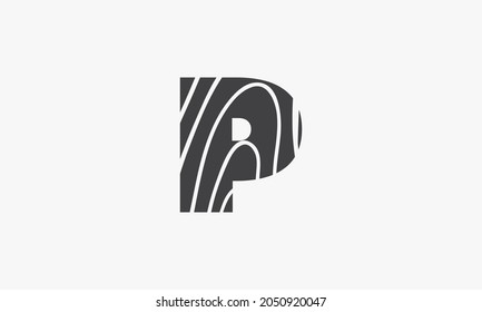 Concept de motif de logo en bois à lettre P isolé sur fond blanc.