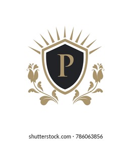 P letter luxury crest logo with rose flower unique eps 10 eps 8