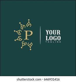 P Letter Luxury Logo. Simple and elegant floral design logo, Elegant linear luxury vector for brand identity