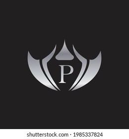 P  Letter Luxury Silver Shield Logo Design.