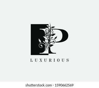 P Letter Luxury Vintage Logo. Minimalist P With Classy Leaves Shape design perfect for fashion, Jewelry, Beauty Salon, Cosmetics, Spa, Hotel and Restaurant Logo. 