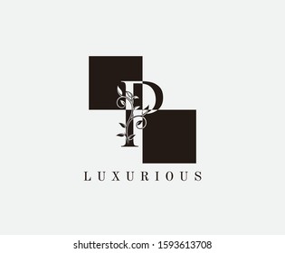 P Letter Luxury Vintage Logo. Minimalist P With Classic Leaves and Square Shape  