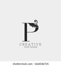 P Letter  Minimalist Initial Nature Tropical Leaf logo Icon, monogram vector design concept nature vintage luxury.