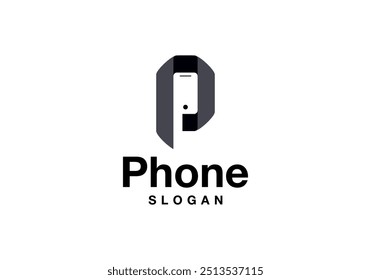 Vetor de design de modelo de ícone de logotipo de letra P e telefone celular