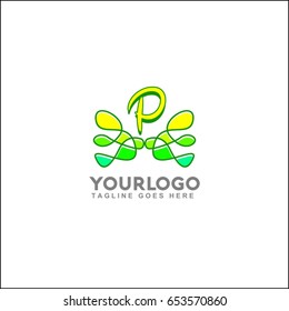 P letter modern green line logo. Abstract tree element vector illustration. Best for identity and logotype.