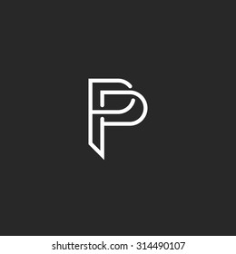 P letter monogram logo, PP black and white mockup invitation or business card emblem, decorative sign