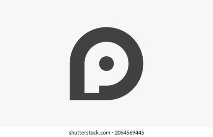 Logotipo de espacio negativo de letra P aislado en fondo blanco.