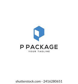 P letter with Package box logo design vector illustration	