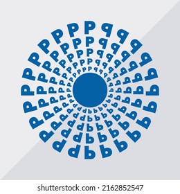 P letter patterns conceptual mandala vector illustration. P text textures mandala design. Blue concept simple mandala vector design.