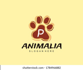 P Letter in Paw Shape Design. Pet logo design. Dog, Cat, animal clinic, pet care center. Paw vector logo Icon Template.