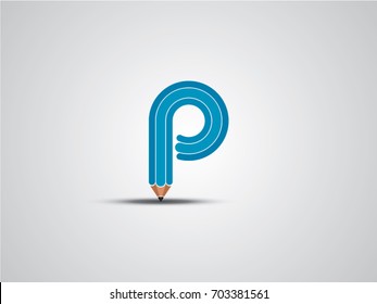 P letter and pencil vector logo