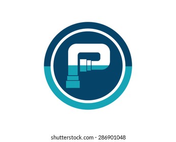 P letter, pipes and liquid logo design
