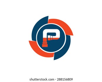 P letter, pipes and prop logo design